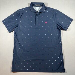 G/Fore Mens Large Mini Star Print Tech Pique Regular Fit Golf Polo Shirt Navy